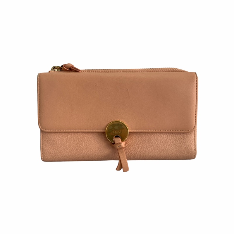 クロエ CHLOE ロゴ L字ジップ レザー 長財布 ピンク レディース 081 