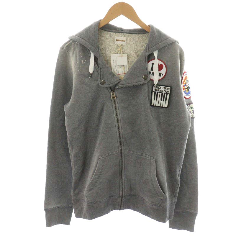 未使用品 ディーゼル DIESEL パーカー ジップアップ ワッペン USED加工 