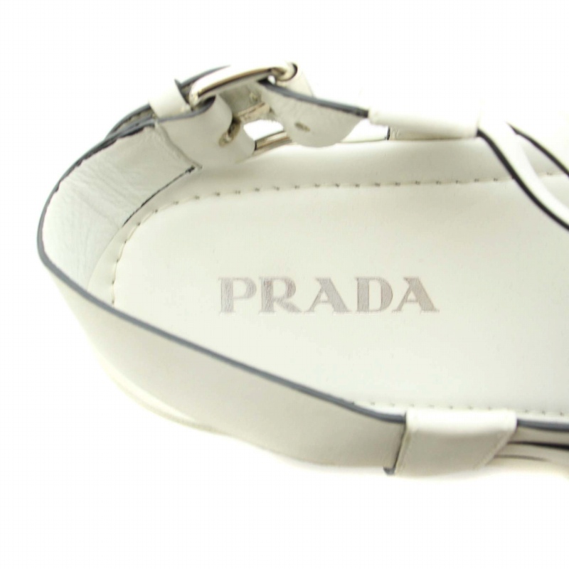 プラダ PRADA サンダル アンクル レザー メッシュ 厚底 37.5 24.5cm 白 
