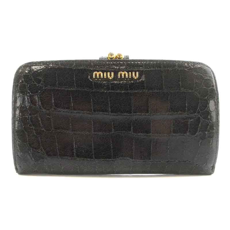 ミュウミュウ miumiu 財布 二つ折り 小銭入れ がま口 エナメル クロコ 