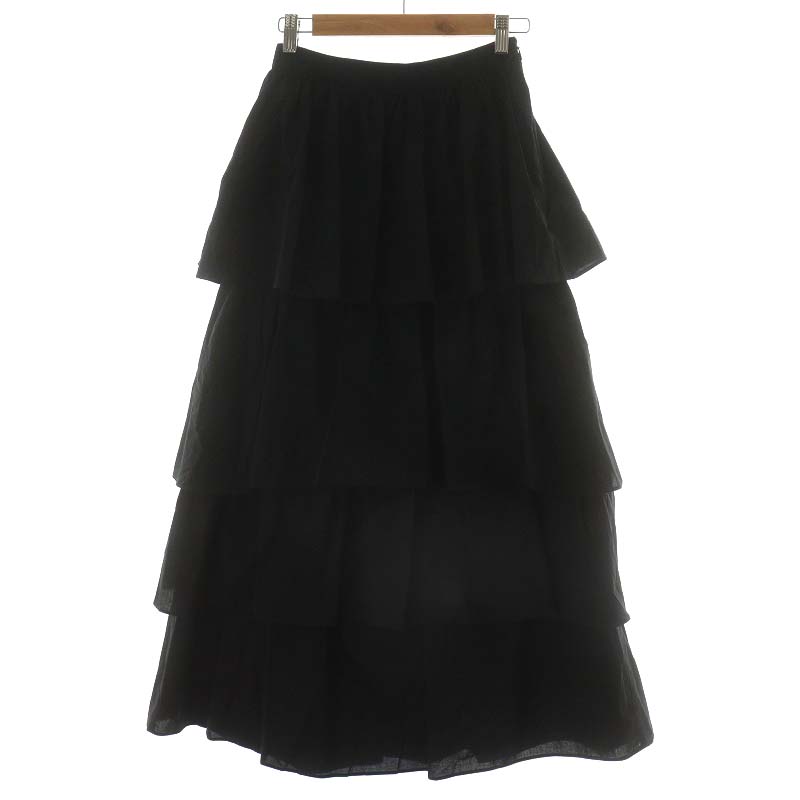 未使用品 クラネ CLANE スカート ロング フレア シースルー シフォン 花柄 コットン 0 紺 ネイビー /nn レディース 中古未使用品 クラネ CLANE タグ付き 花柄 フレア スカート ロング