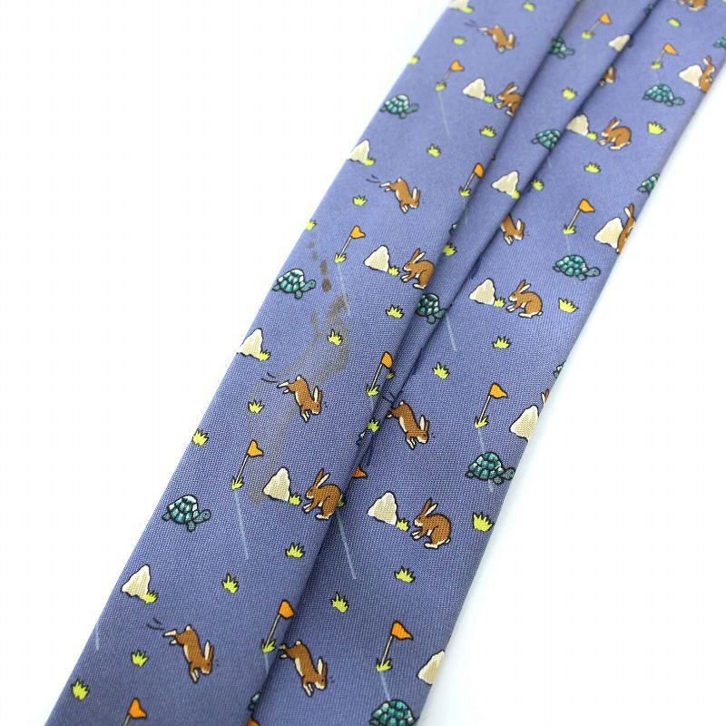 エルメス HERMES ネクタイ ウサギ カメ 総柄 シルク 紺 ネイビー /TK 