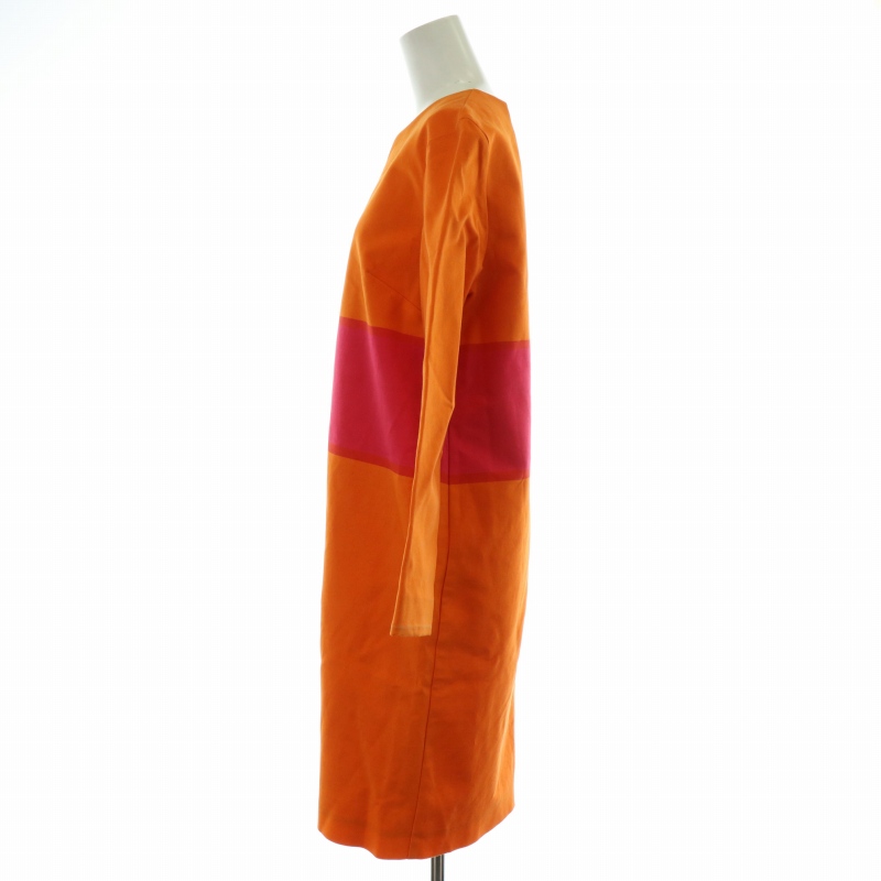 美品】marimekko 長袖ワンピース 34 オレンジ パパヨ クルーネック