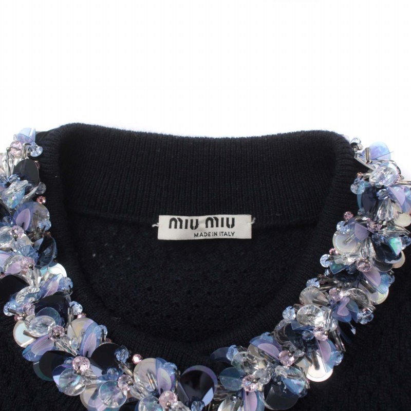 ミュウミュウ miumiu 2015年製 ニットカーディガン 長袖 ビジュー 