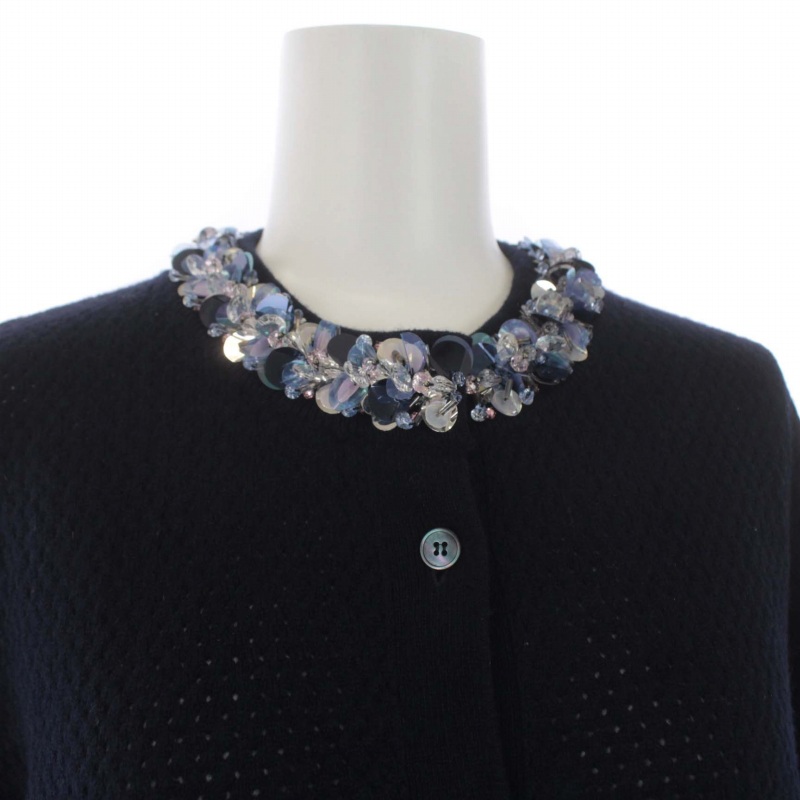 miumiu ミュウミュウニットカーディガン ビジュー 紺ネイビー