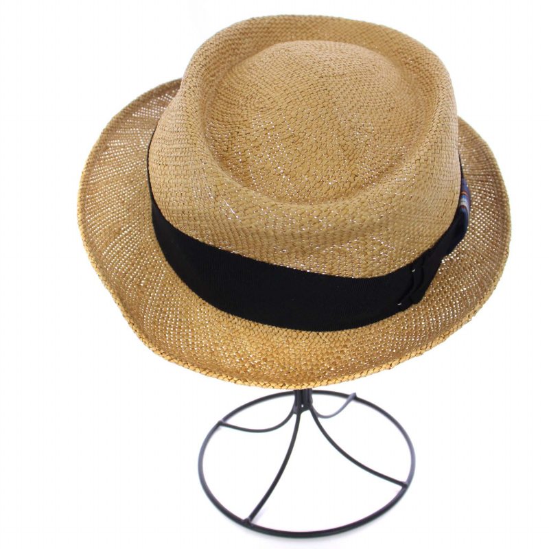 ca4la ラフィアハット ベージュ バケットハット 黒リボン付き 麦わら