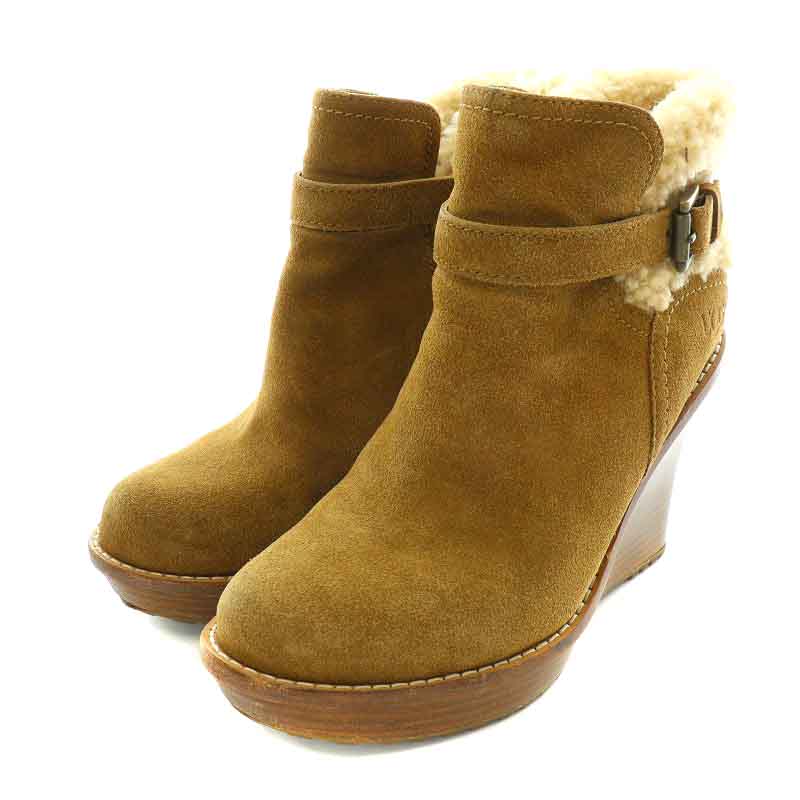 UGG グレージュ スエード ムートン ウェッジヒール ブーツ ブーティ