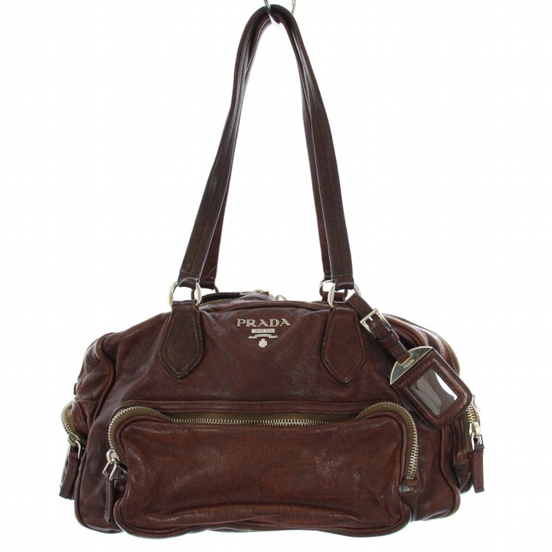 プラダ PRADA ウォッシュドレザー ボストンバッグ ハンドバッグ ワン 