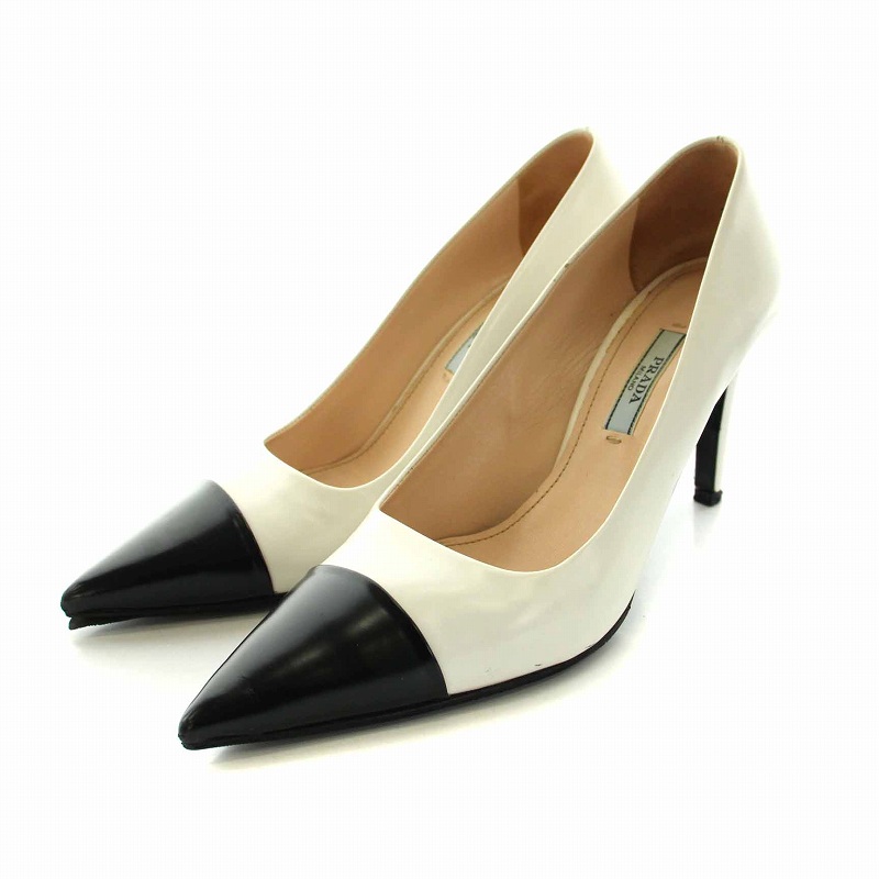 プラダ PRADA パンプス ピンヒール バイカラー ポインテッドトゥ 36.5  
