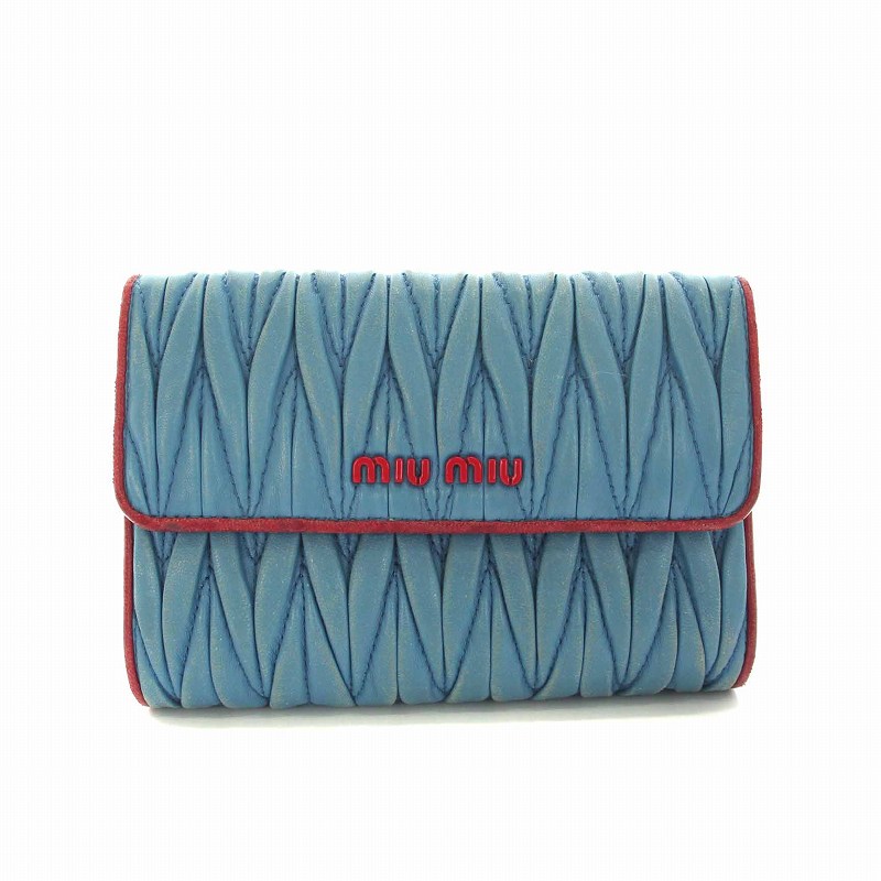 ミュウミュウ miumiu マテラッセ 二つ折り財布 レザー 青 ブルー 赤  