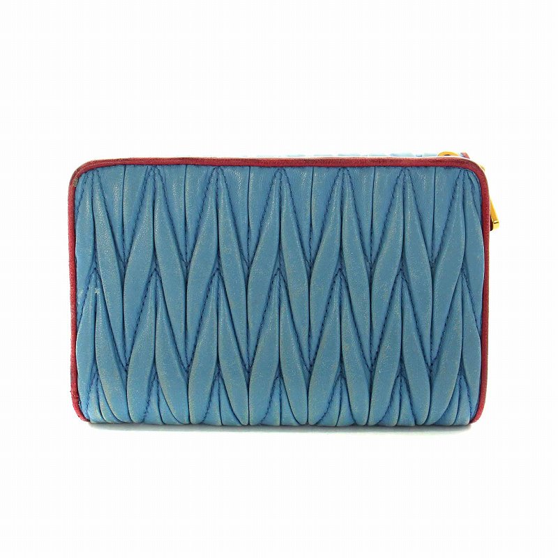 ミュウミュウ miumiu マテラッセ 二つ折り財布 レザー 青 ブルー 赤 