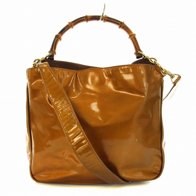 グッチ GUCCI バンブー エナメル ハンドバッグ ショルダーバッグ 2WAY 