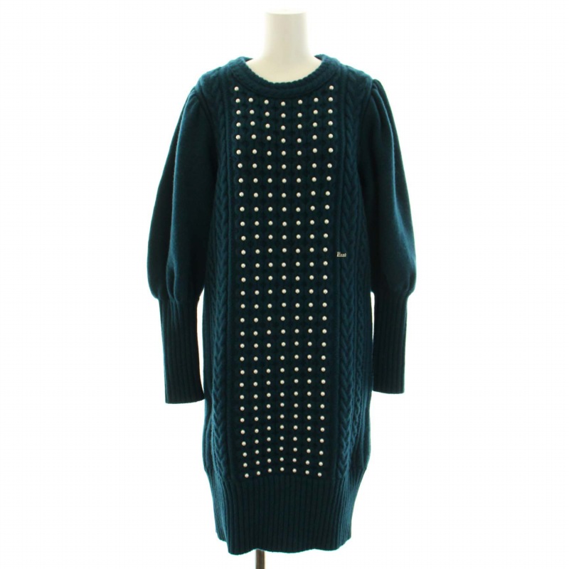 未使用品 ルネ Rene パールニットワンピース 長袖 ひざ丈 クルー  