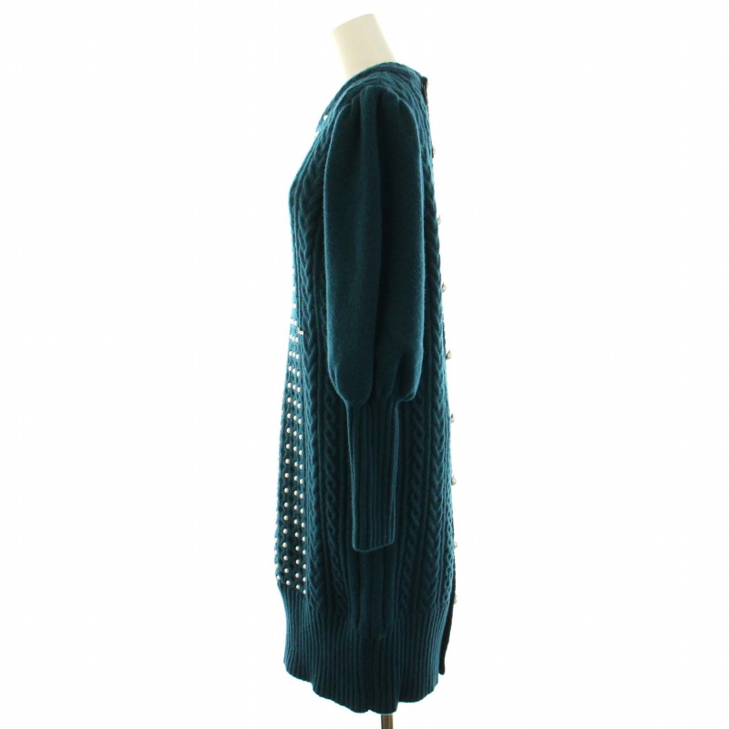 未使用品 ルネ Rene パールニットワンピース 長袖 ひざ丈 クルー  