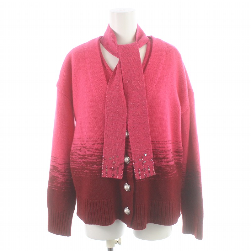 Renéピンク Vネック 五分袖カーディガン（ニット リブVネック  