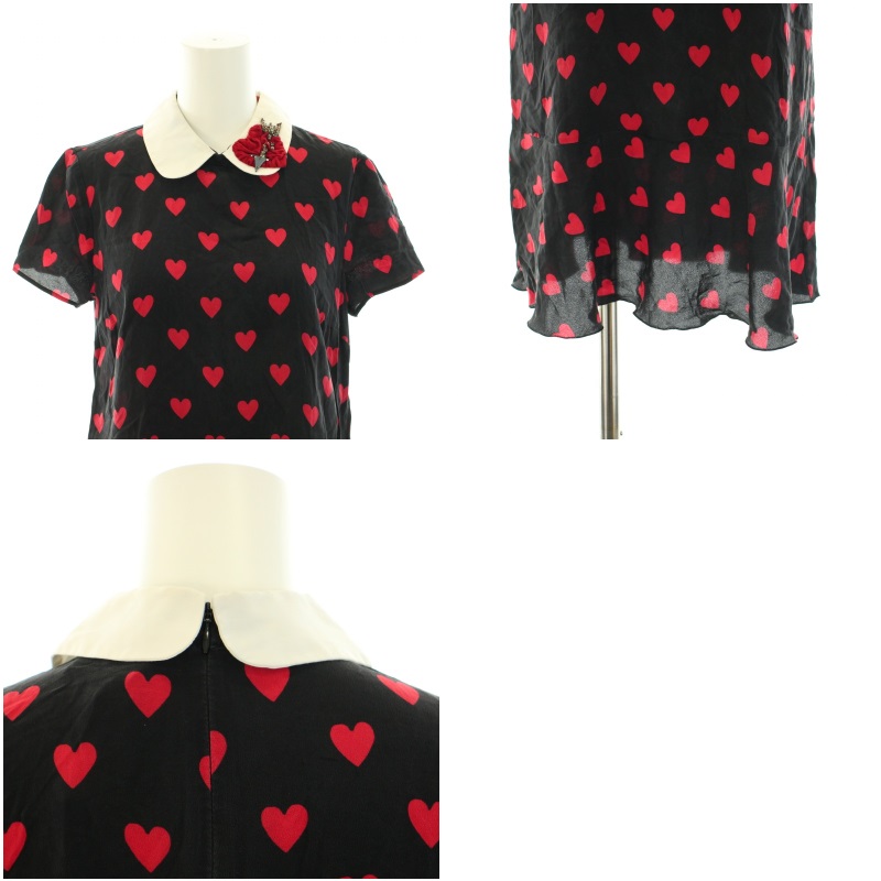 レッド 愛らし ヴァレンティノ 半袖ワンピース 襟元ハート 