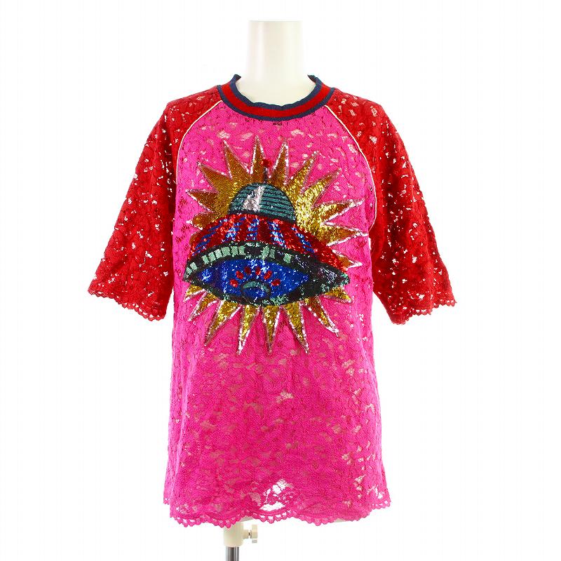 グッチ GUCCI スパンコールレーストップス カットソー Tシャツ 半袖 