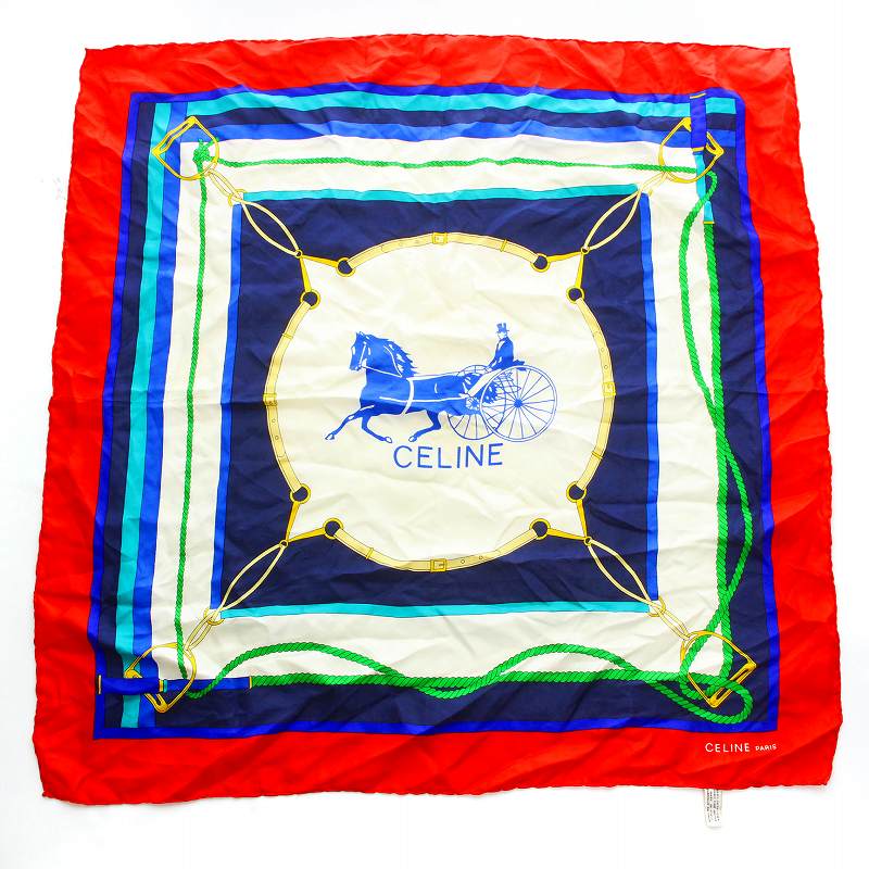 【美品】CELINE セリーヌ シルク 馬車柄 イタリア 大判スカーフ ストール セリーヌ】大判シルクスカーフ 2点 CELINE/セリーヌ シルク