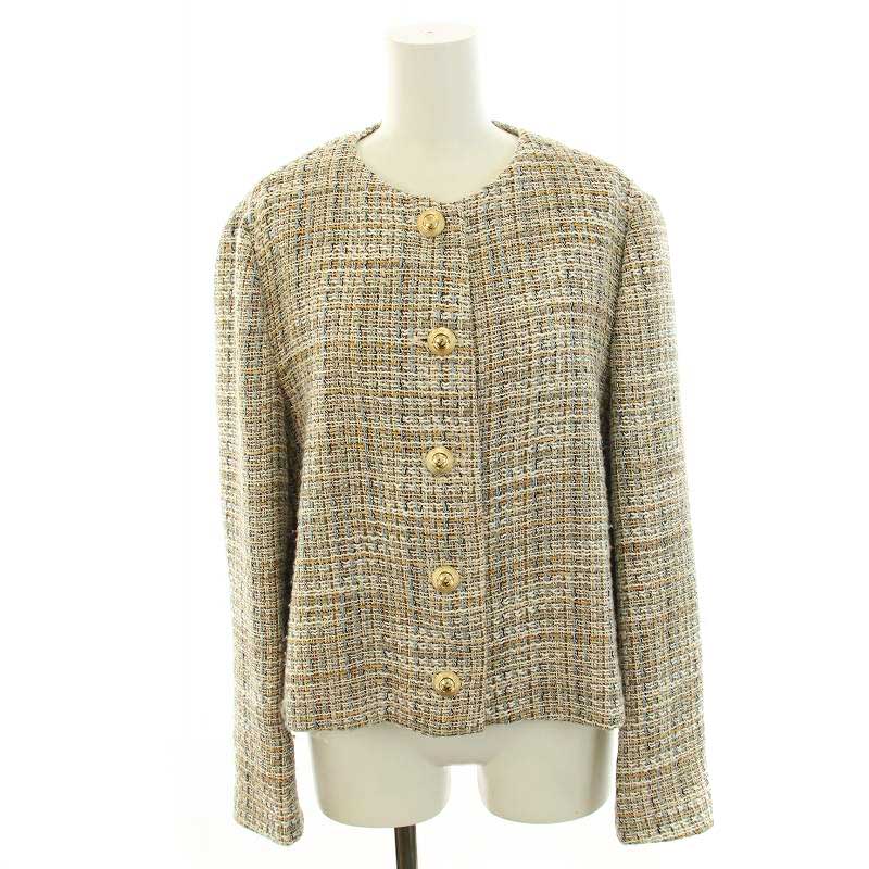 ZARA - ZARA ノーカラー ツイード ジャケット Mサイズ 中古・古着通販】ZARA (ザラ) ノーカラーツイードジャケット