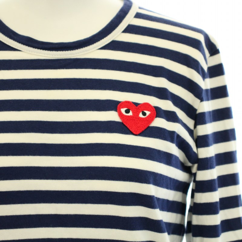 新品未使用PLAYコムデギャルソン紺白ストライプ 長袖カットソー XXL プレイコムデギャルソン PLAY COMME des GARCONS AD2019 Tシャツ