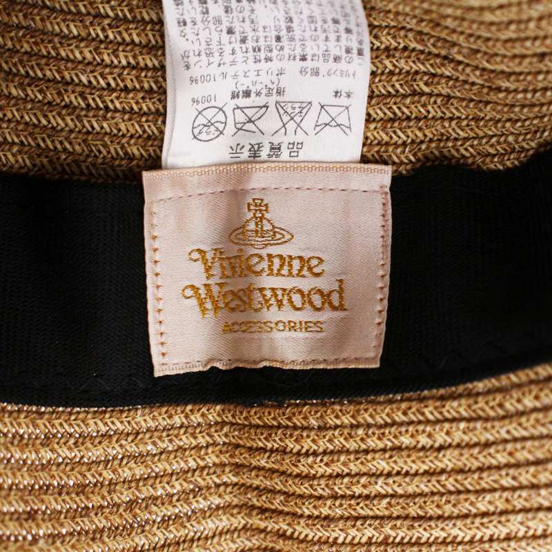 ヴィヴィアンウエストウッド　麦わら帽子　リボン　現行タグ　ラフィア　オーブロゴ ヴィヴィアンウエストウッド 麦わら帽子 リボン 現行タグ