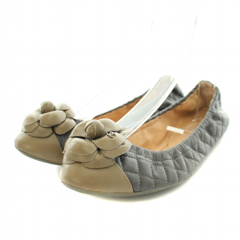 シャネル CHANEL バレエシューズ フラットシューズ レザー カメリア  
