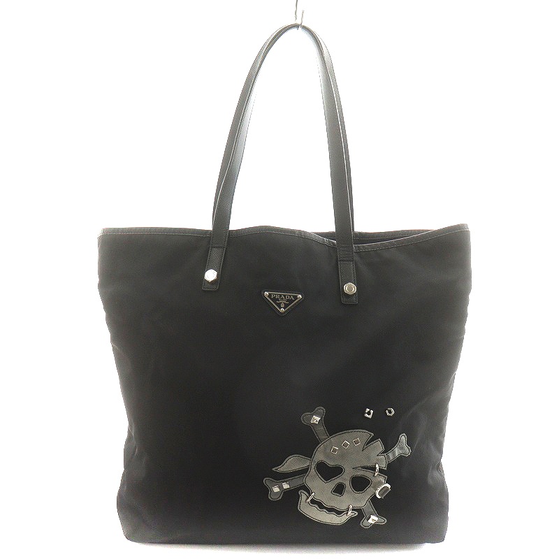 PRADA プラダ 三角プレート付き スカル ショルダーバッグ ブラック  