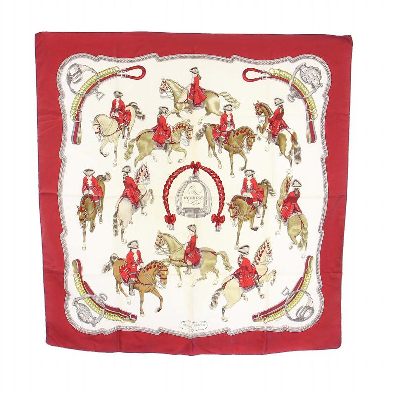 エルメス HERMES カレ 90 REPRISE 乗馬風景 シルク レッド