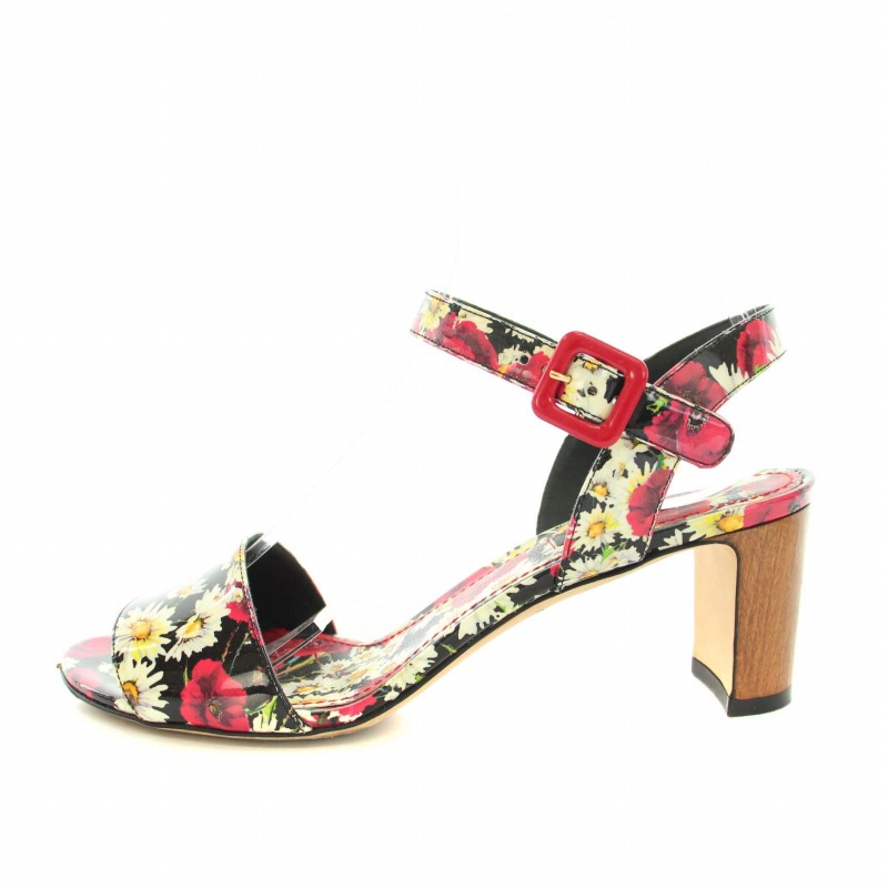 ドルチェ&ガッバーナ フローラル レザー ヒール サンダル 38