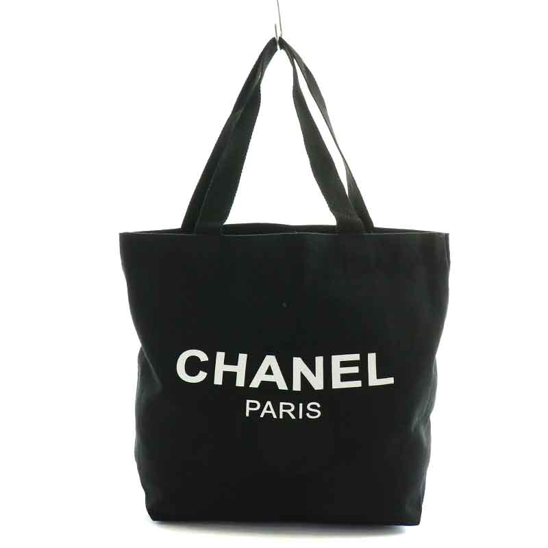シャネル CHANEL ノベルティ トートバッグ キャンバス ロゴプリント 黒