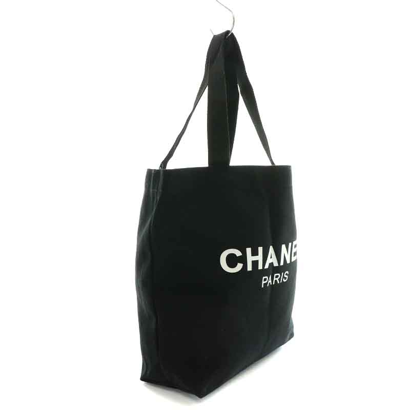 シャネル CHANEL ノベルティ トートバッグ キャンバス ロゴプリント 黒