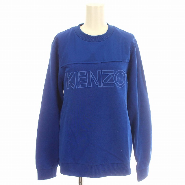 KENZO 青 長袖 トレーナー ボタン付き ケンゾー KENZO スウェット 切替クルーネック トレーナー 長袖