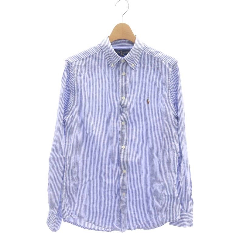 ポロ ラルフローレン ポニー刺繍 ストライプ リネンシャツ 長袖 羽織り ブルー ラルフローレン RALPH LAUREN シャツ 長袖 前開き ストライプ