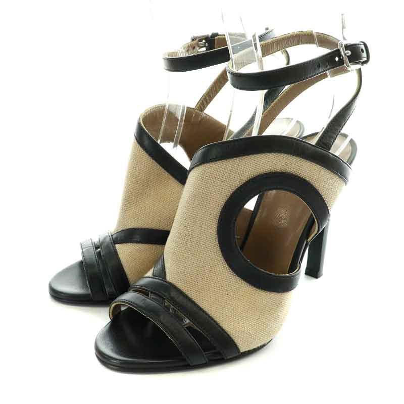 エルメス HERMES ラファエラ サンダル キャンバス レザー オープントゥ  