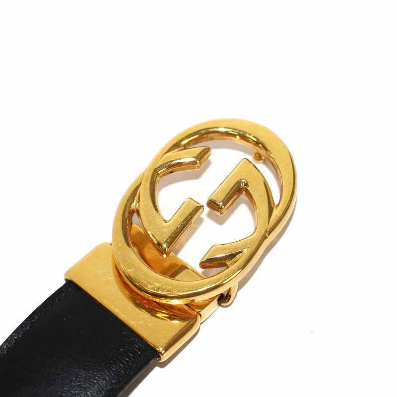 グッチ GUCCI GGロゴバックル レザーベルト 革ベルト ゴールド金具 黒  