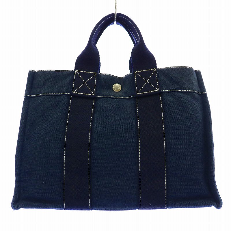 HERMES フールトゥ PM トートバッグ ハンドバッグ ネイビー キャンバス