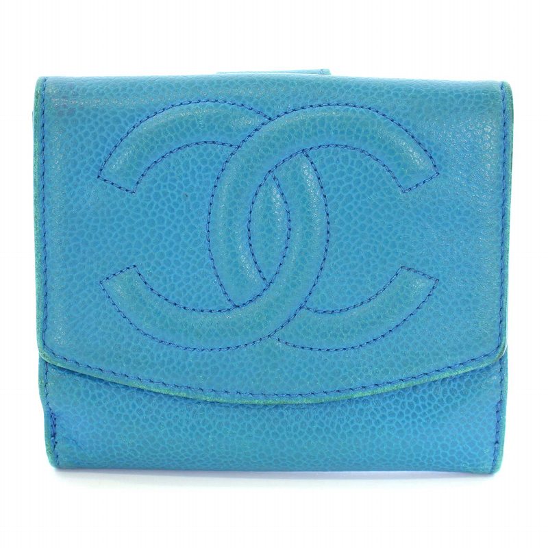 シャネル CHANEL 二つ折り財布 Wホック ココマーク キャビアスキン 