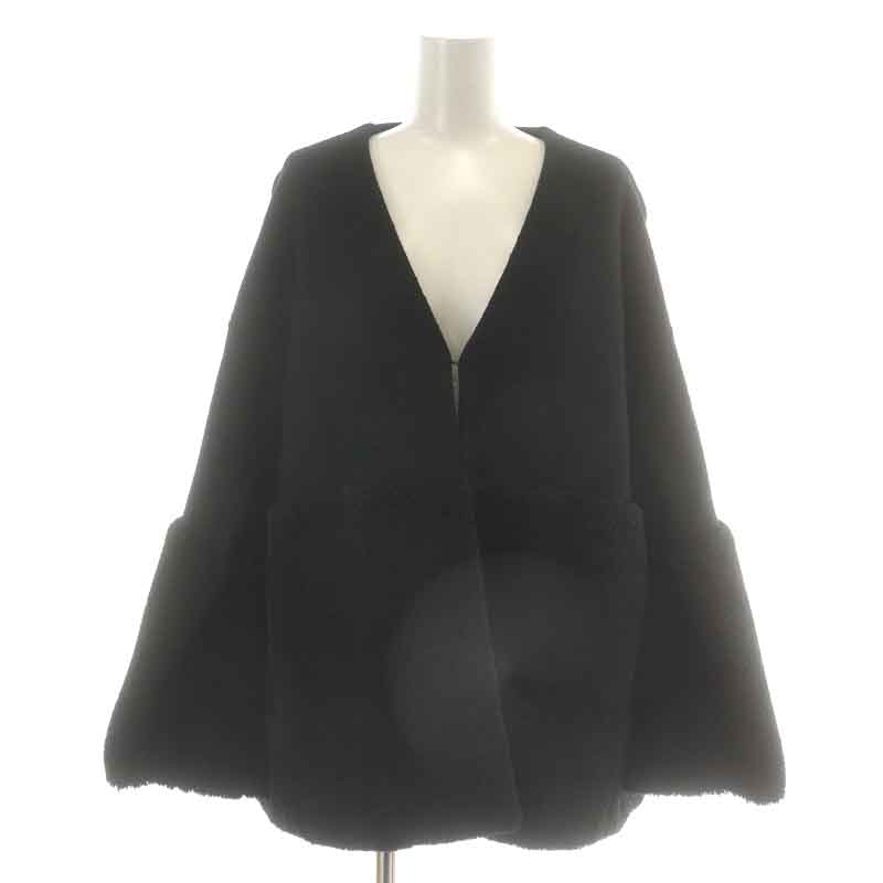 ヨリ yori 21AW Vネックファーショートコート 切替 ボア ウール F 黒 