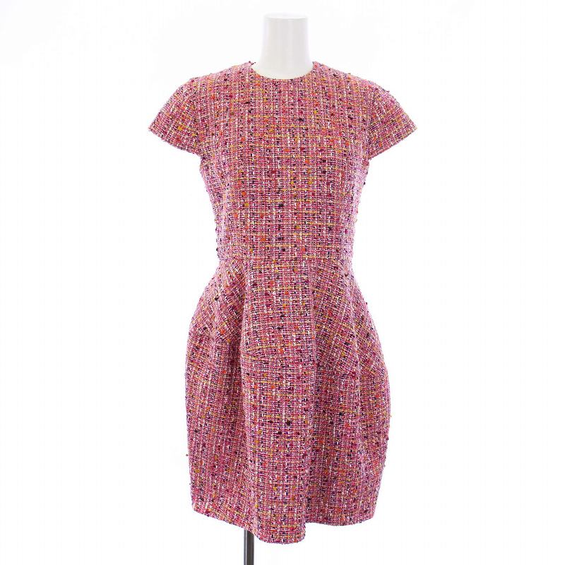 ヨーコチャン YOKO CHAN ツイードワンピース ひざ丈 半袖 クルーネック  