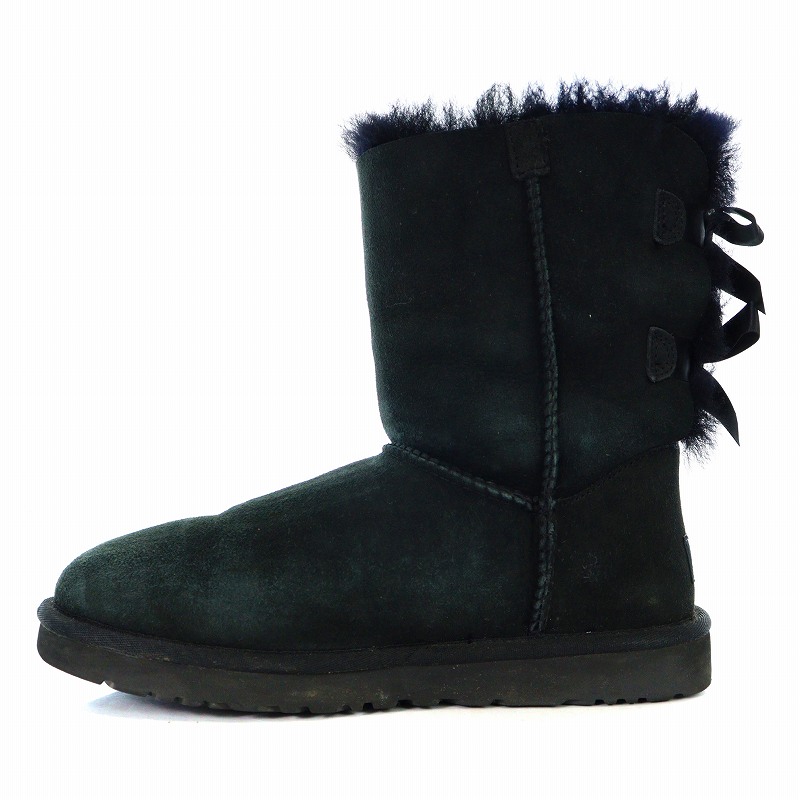 ●US7 24cm アグ UGG アグブーツ ムートン ブーツ ベイリーボタン レディース シープスキン 5803 W/BLK アグ UGG W BAILEY BOW ムートンブーツ ショートブーツ スエード