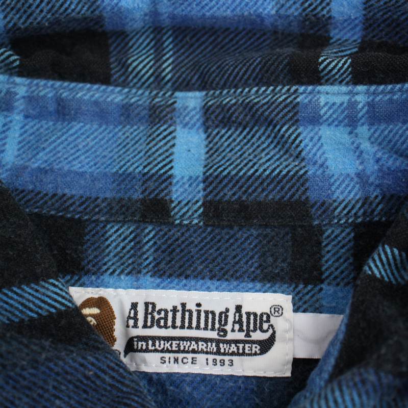 アベイシングエイプ A BATHING APE ネルシャツ 長袖 チェック柄 M 水色