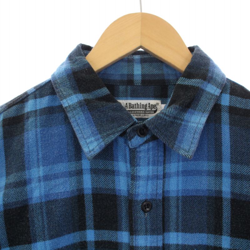 アベイシングエイプ A BATHING APE ネルシャツ 長袖 チェック柄 M 水色