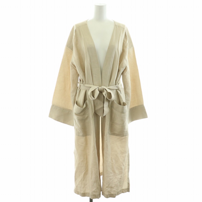 アルアバイル allureville ノーカラーコート ロング 麻 リネン混 薄手  