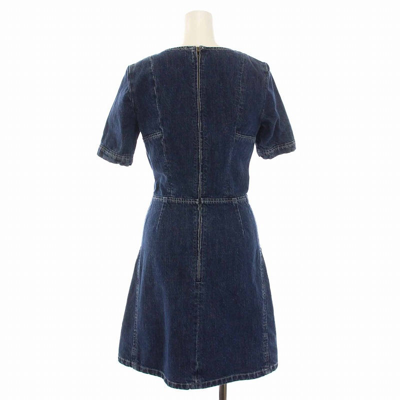 未使用品 クロエ CHLOE デニム ワンピース ひざ丈 半袖 34 S 青 ブルー 