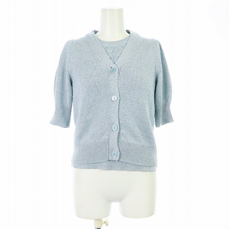 ANAYI ミックスラメ パフスリーブ Vネックカーディガン