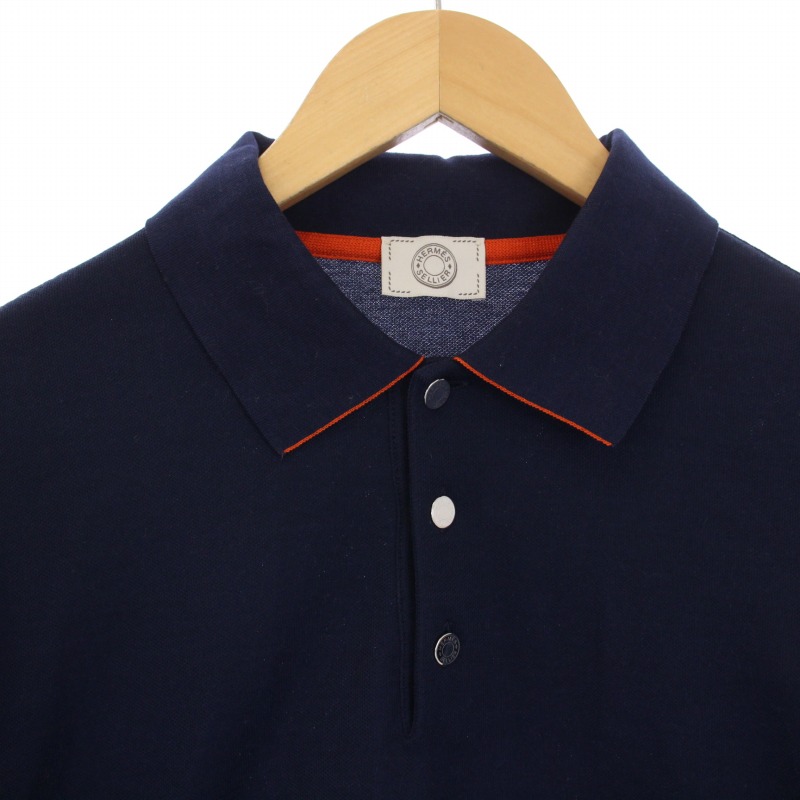 HERMES　SELLIER　エルメス　セリエボタン　ポロシャツ　半袖　ネイビー エルメス HERMES SELLIER セリエボタン ポロシャツ 半袖 L 紺