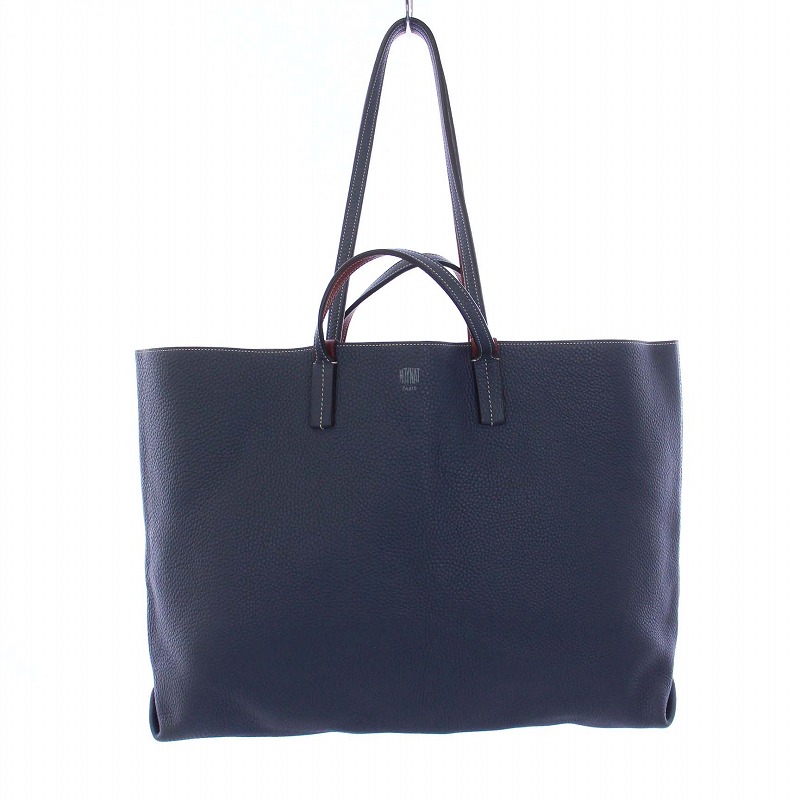 モワナ MOYNAT リバーシブル トートバッグ ハンドバッグ レザー 茶 紺  