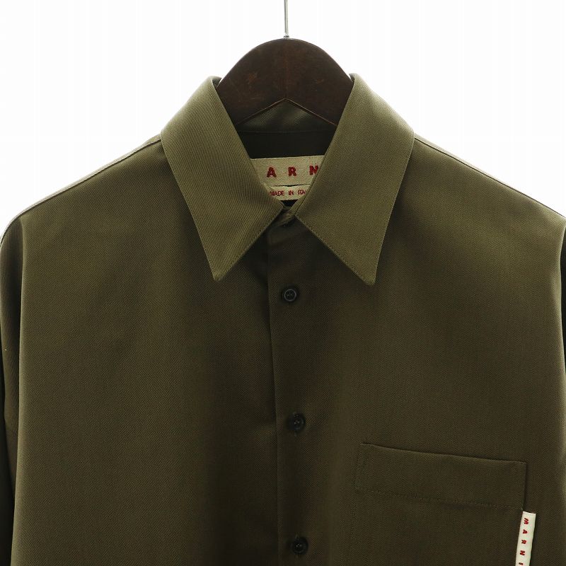 マルニ MARNI 22AW ウールトロピカルシャツ 長袖 44 S カーキ 