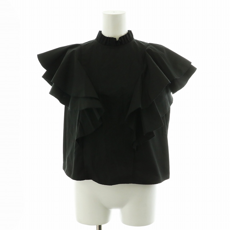 ツルバイマリコオイカワの黒ブラウス ツルバイマリコオイカワ フリル