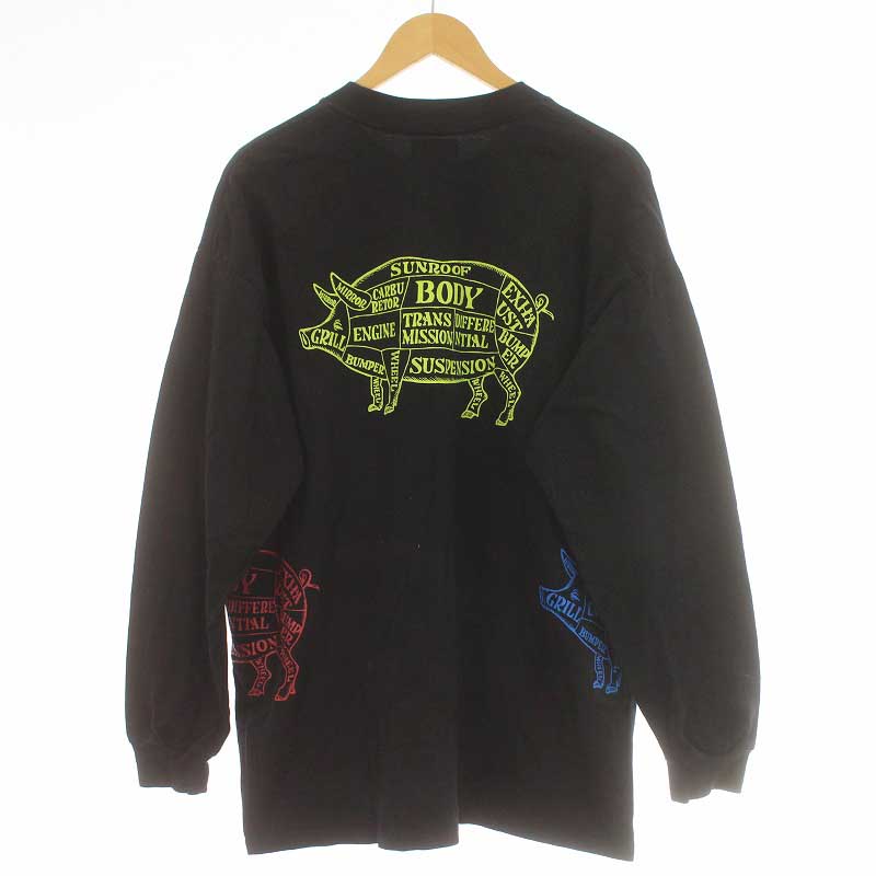 ポークチョップ PORKCHOP Tシャツ ロンT 長袖 プリント L 黒 ブラック 